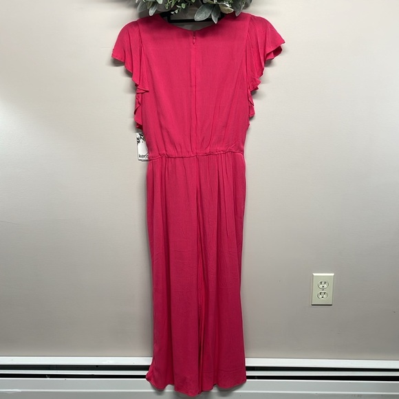 NWT Kensie Flutter Cap Sleeve Wide Leg Crop Jumpsuit Tie Waist Azalea Pink 4 - Picture 5 of 16